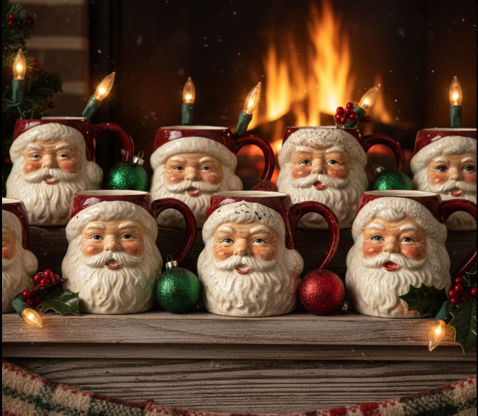 Display Vintage Santa Mugs