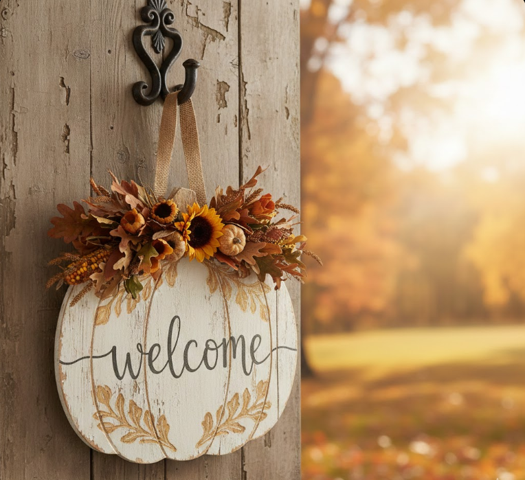 Distressed White Pumpkin Welcome