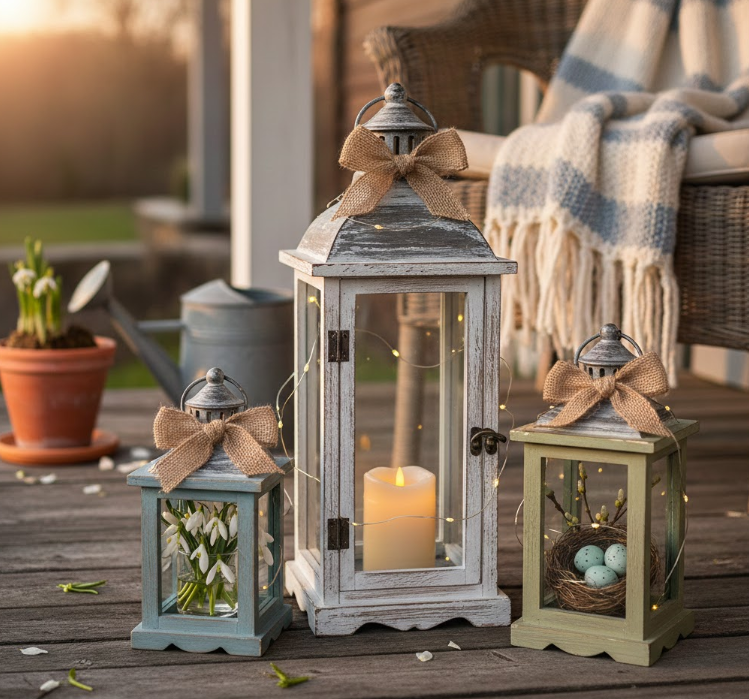  Distressed Wooden Lanterns on the Porch