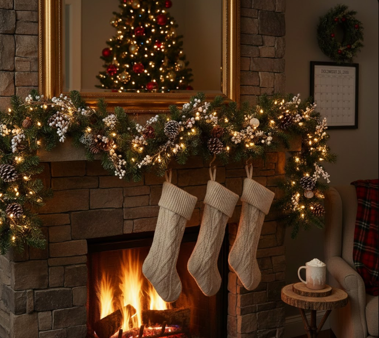 Double Up Garland on the Mantel