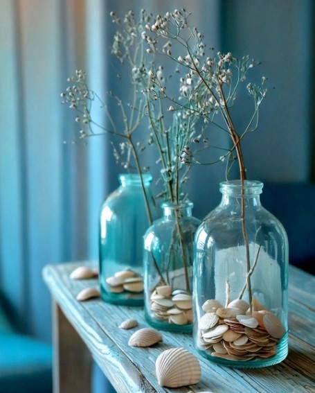 Driftwood Pieces and Sea Glass Vases
