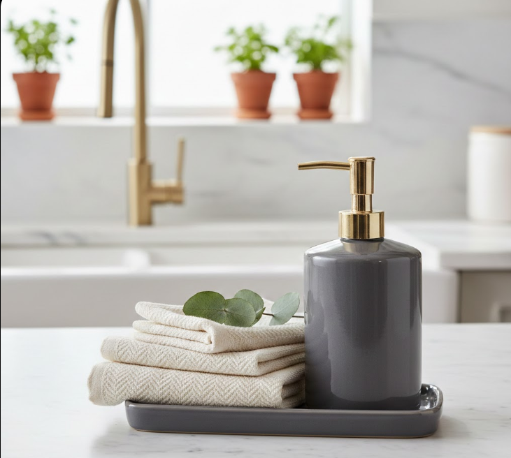 Elegant Soap Dispenser and Towel Set