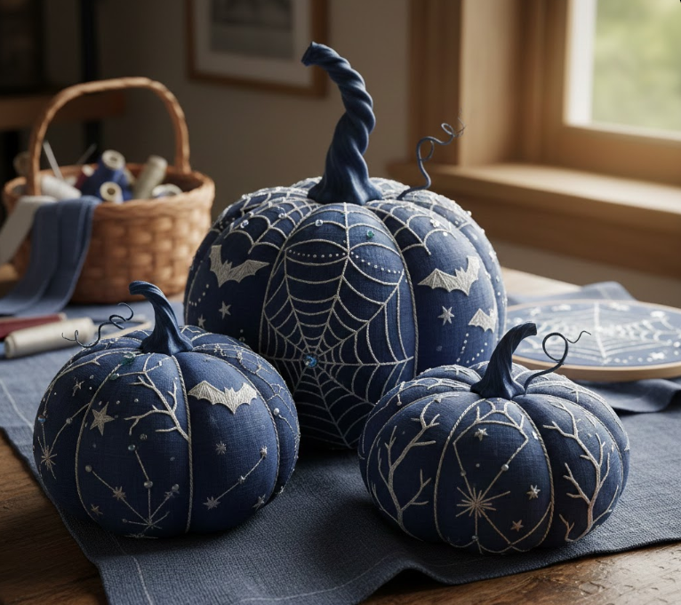 Embroidered Blue Pumpkins
