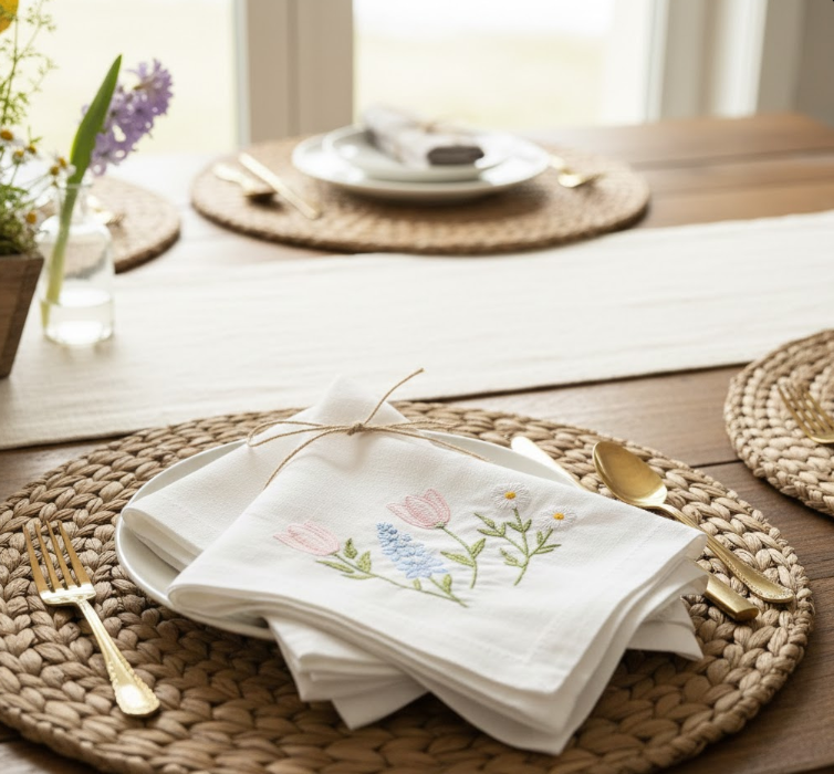 Embroidered Floral Napkins
