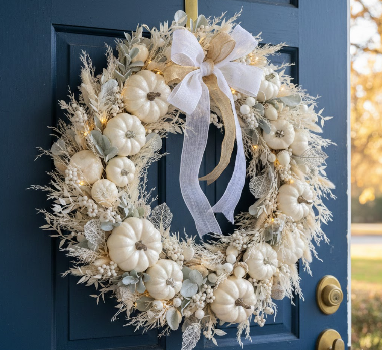 Ethereal White Pumpkin Wreath