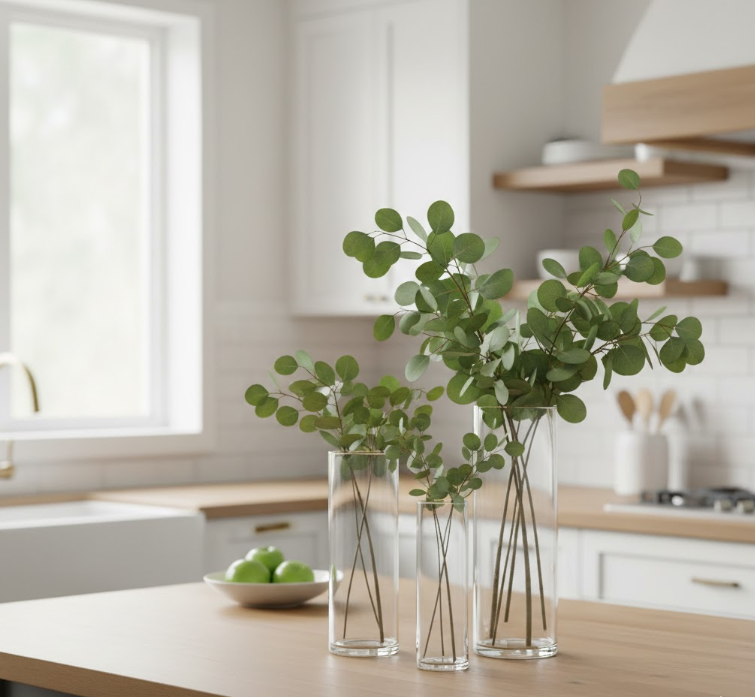 Eucalyptus in Tall Vases