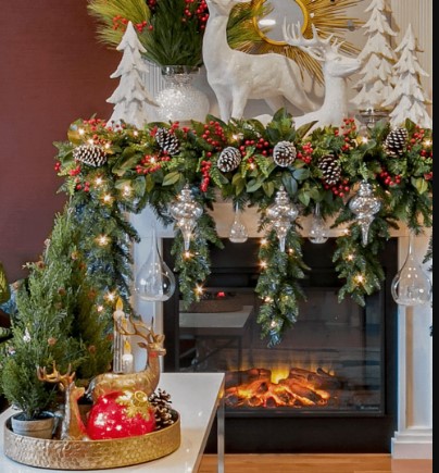 Evergreen Garland, Snowflakes, Deer, and Nutcrackers