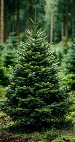 Evergreens With Ornaments, Pinecones, Bells, and Wood Trees