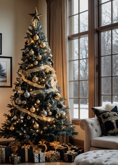 Evergreens with Black and Gold Accents