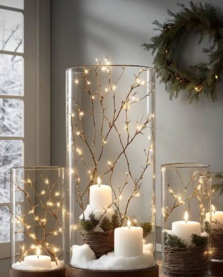 Fairy Lights in Glass Hurricane Lamps