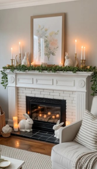 Farmhouse-Style Spring Mantel Decor