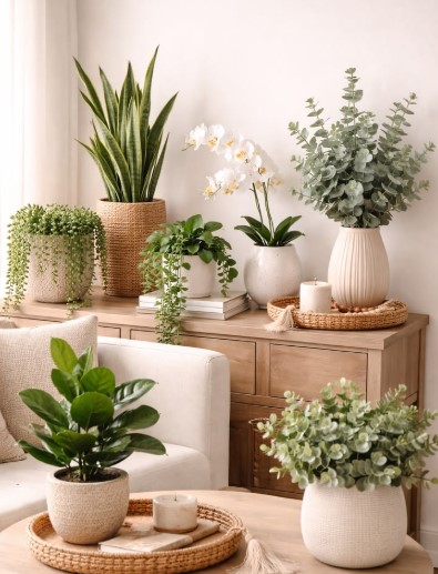 Faux Greenery and Soft Neutral Tones