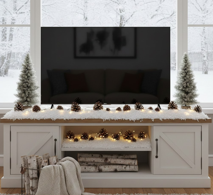 Faux Snow and Pinecones
