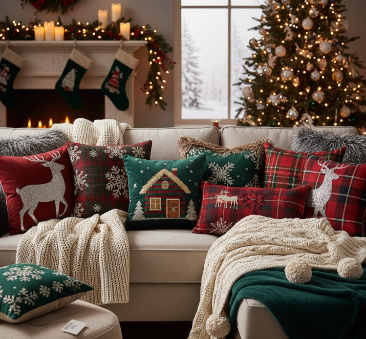 Festive Pillow and Blanket Arrangements