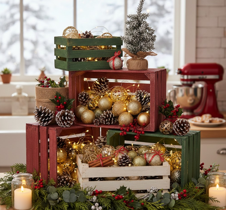 Festive Wooden Crate Stacks
