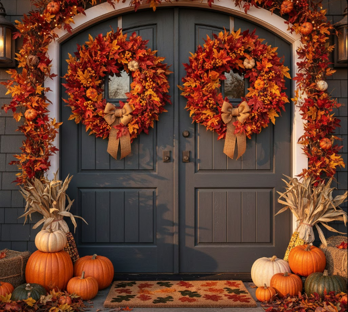 Fiery Double Door Wreaths