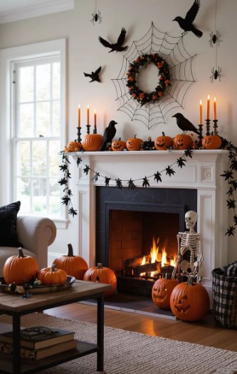 Fireplace Full of Crows and Spiders