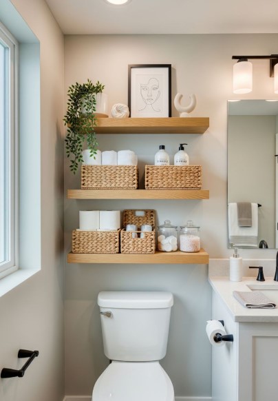 Floating Shelves Above the Toilet