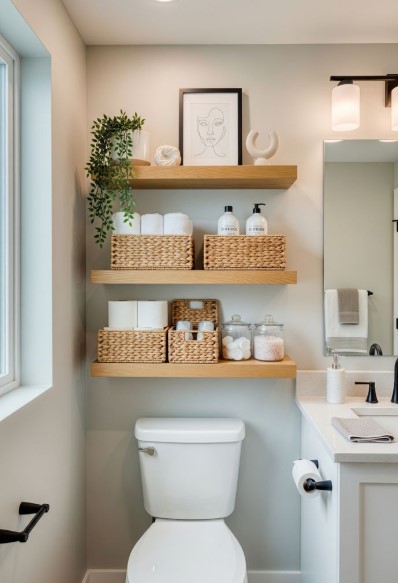 Floating Shelves Above the Toilet