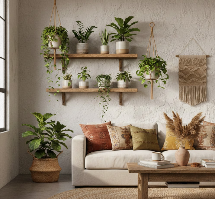 Floating Shelves with Plants