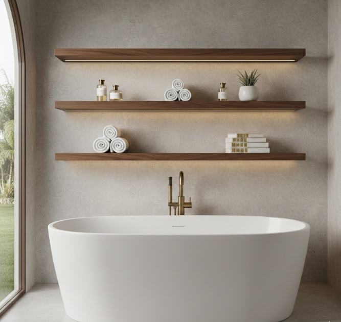 Floating Walnut Shelves