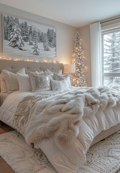 Flocked Christmas Bedroom Decor