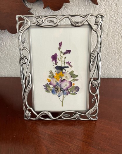 Framed Pressed Flowers and Silver Accents