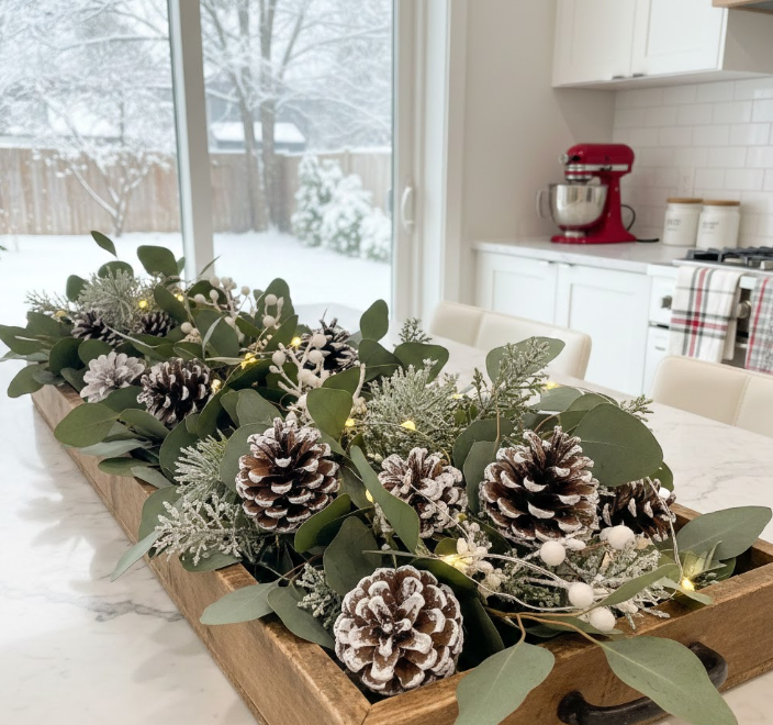 Fresh Eucalyptus and Pinecone Centerpiece