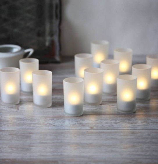 Frosted Glass Votives with Tea Lights