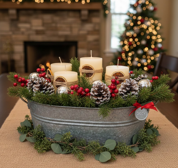 Galvanized Christmas Centerpiece