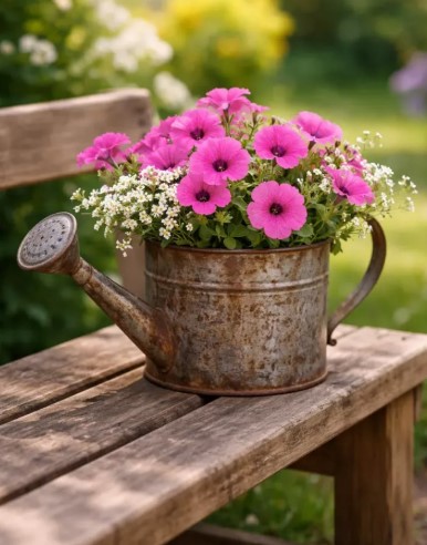 Galvanized Watering Can Accent