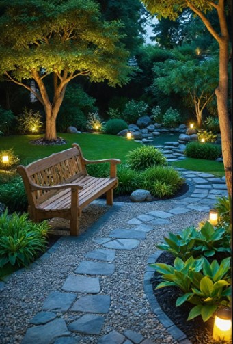 Garden Bench Path 