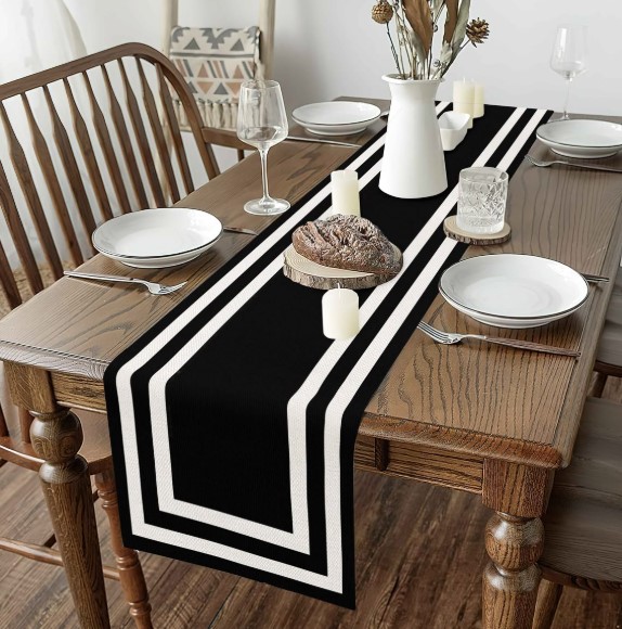 Geometric Black & White Table Runner
