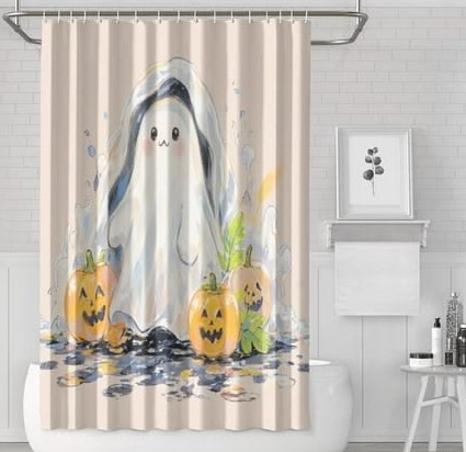 Ghostly Shower Curtain with Fall Touches