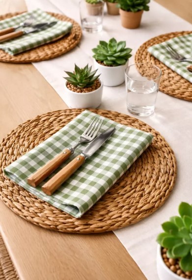 Gingham Greens and Woven Placemats 