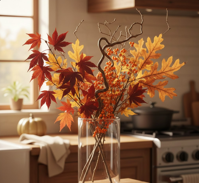 Glass Vase with Autumn Branches