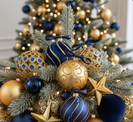  Gold and Navy Ornaments