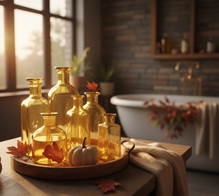Golden Hour with Yellow Glass Bottles
