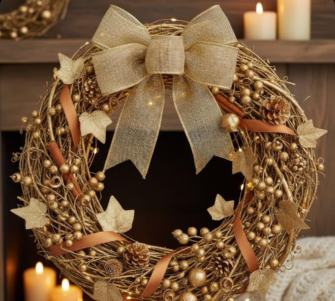 Golden-Toned Christmas Wreath 