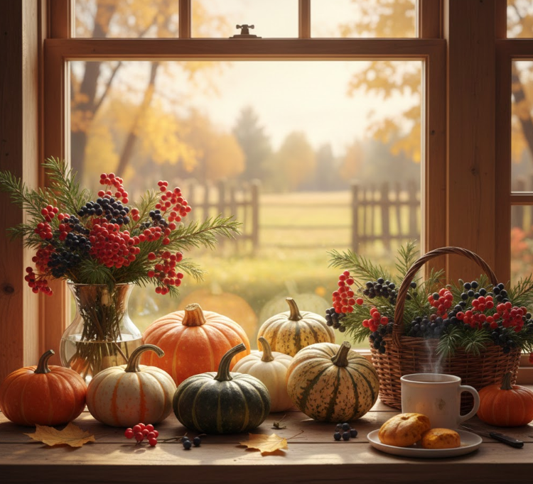 Gourds and Berries by the Window