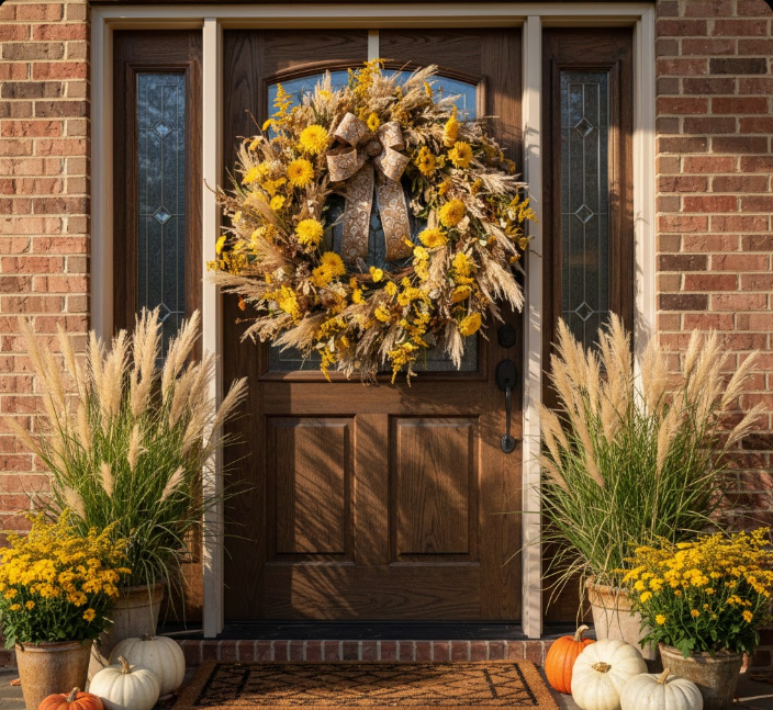 Grasses and Yellow Flower Wreath