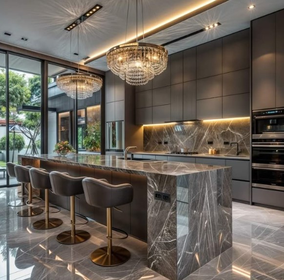 Gray Marble Kitchen Island