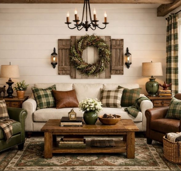 Green Plaid Living Room