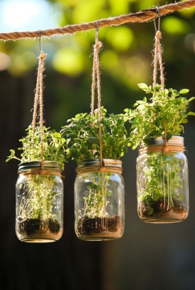 Hanging Mason Jar Herb Garden