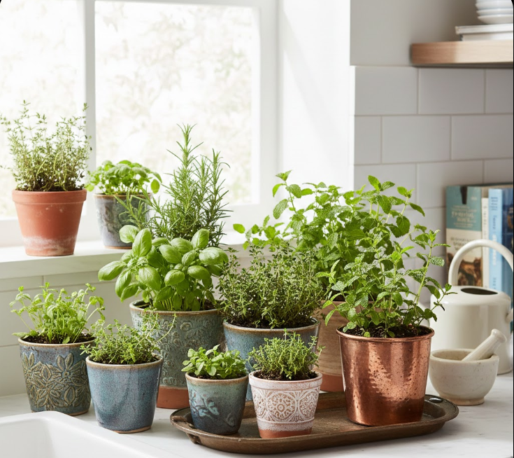 Herb Garden in Decorative Pots
