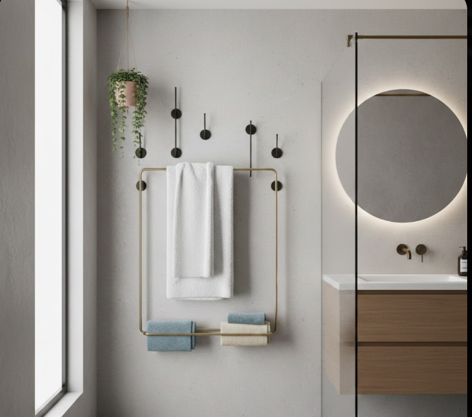  Hooks and Rails Instead of Towel Bars
