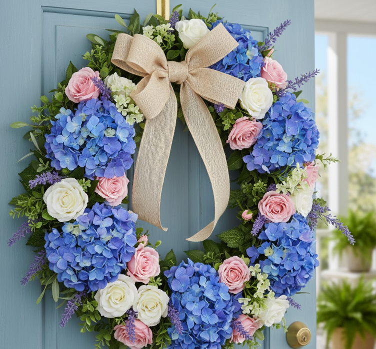 Hydrangea Rose Lavender Wreath