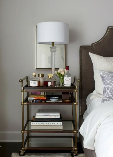 Include a Chic Bar Cart as a Nightstand