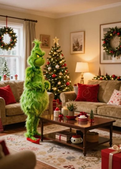Indoor Grinch Mantel Displays