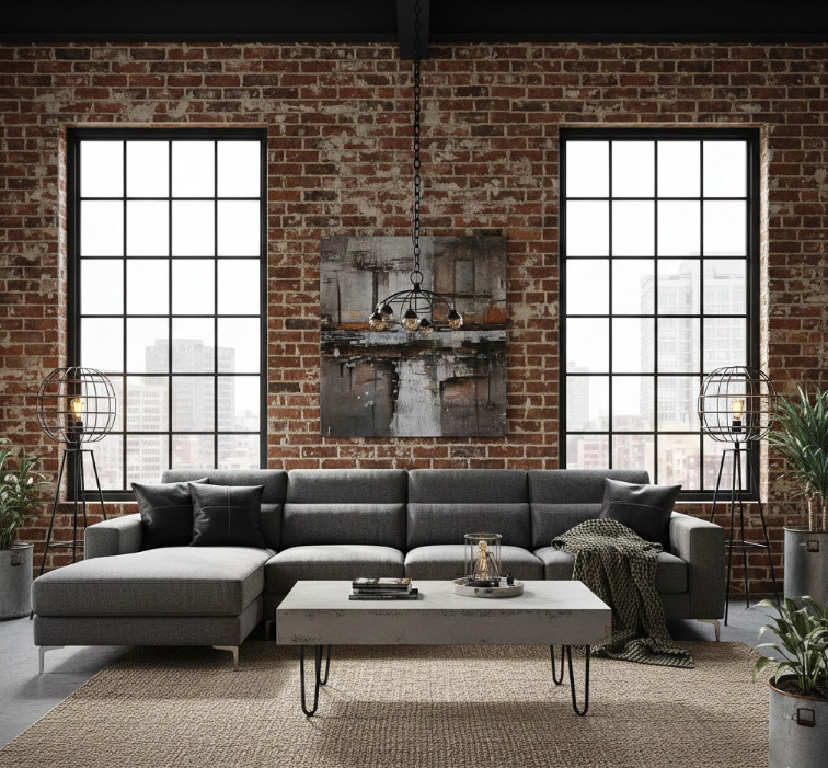 Industrial Exposed Brick Sofa Setup